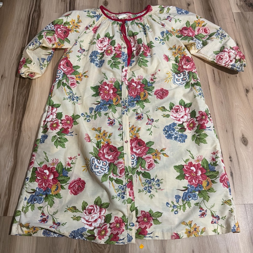 Floral Women's Robe with Red and Blue Accents